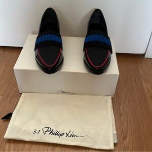 3.1 Phillip Lim Black Flats with Blue and Red Accents